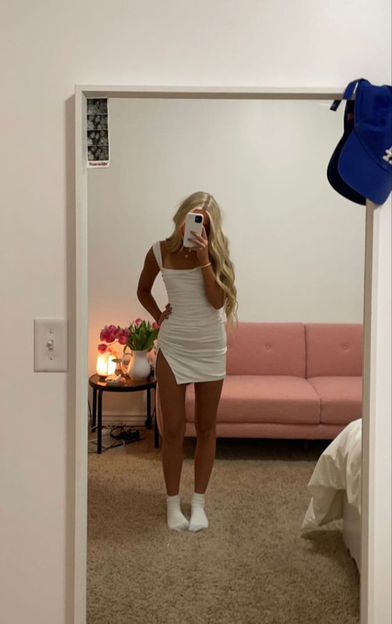 Vestido corto blanco para baile de bienvenida, vestido blanco de fiesta Y1992