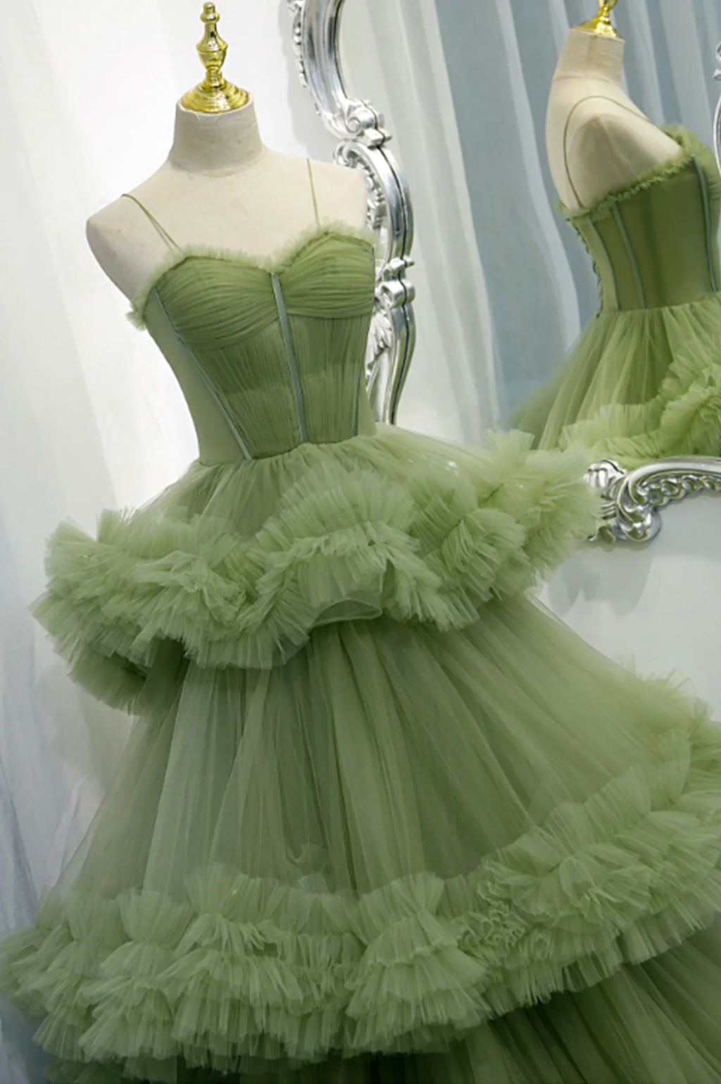 Vestidos largos de tul verde para baile de graduación, vestidos de noche formales de corte A Y2029