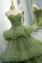Vestidos largos de tul verde para baile de graduación, vestidos de noche formales de corte A Y2029
