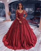 Vestido de quinceañera de satén de manga larga estilo baile de gala, modelo Y6088