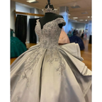 Robe de quinceañera argentée luxueuse à épaules dénudées, robe de bal argentée Y1157