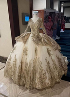 Vestidos de manga larga con brillo de lujo, vestidos de baile románticos con apliques de tul Y443