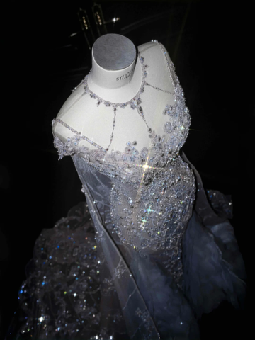 Classy Blue Tulle Beaded Mermaid Prom Dress,Formal Evening Dress Wedding Dress Y8655