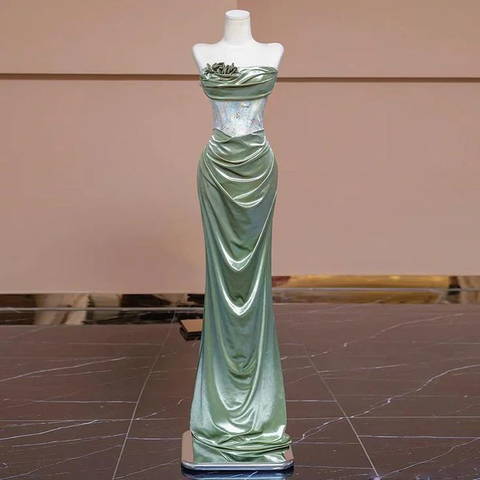 Vestido de noche plisado de sirena sin tirantes, glamuroso, para baile de graduación formal Y7989