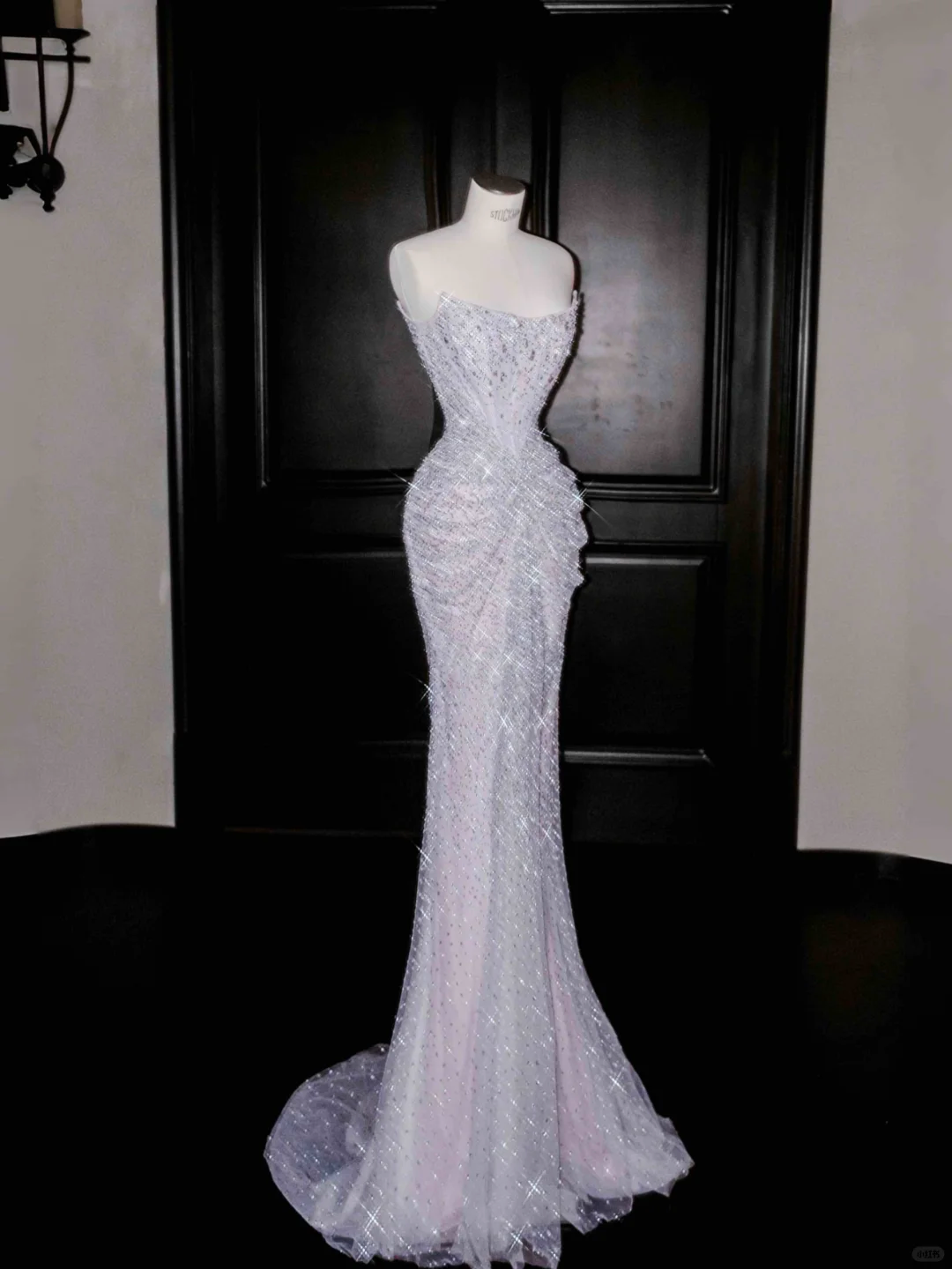 Vestido de fiesta de tul lila brillante con cuentas, vestido de noche de sirena sin tirantes Y8664
