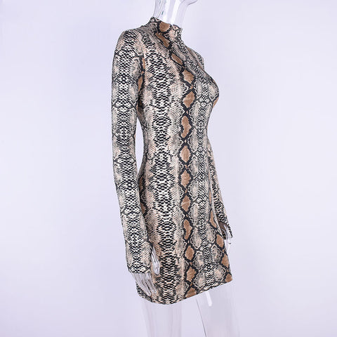 Vestido de invierno sexy con estampado de serpiente, elegante, de cuello alto y manga larga, ajustado, ideal para fiestas y discotecas. 