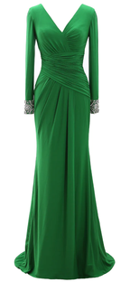 Vestido largo de noche para la madre de la novia, manga larga, escote en V, modelo Y785