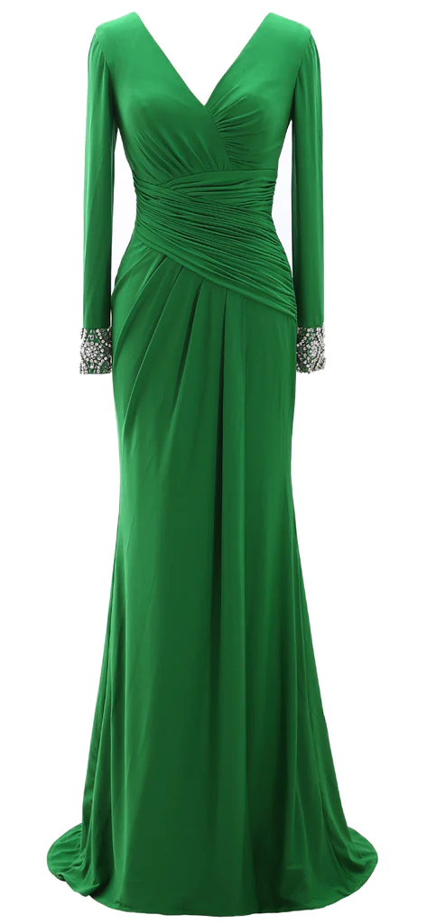 Vestido largo de noche para la madre de la novia, manga larga, escote en V, modelo Y785