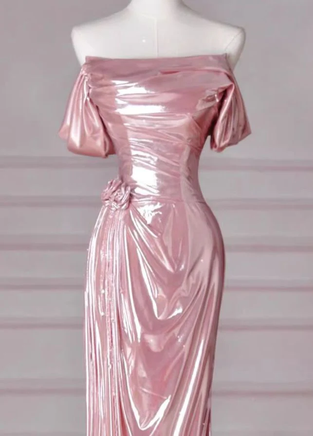 Elegante vestido largo de sirena con hombros descubiertos para fiesta de graduación, vestido rosa de cumpleaños/noche Y8068