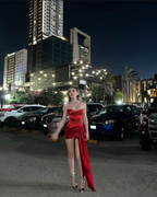 Robe de bal rouge moulante vintage à décolleté cœur, robe de soirée rouge Y4597