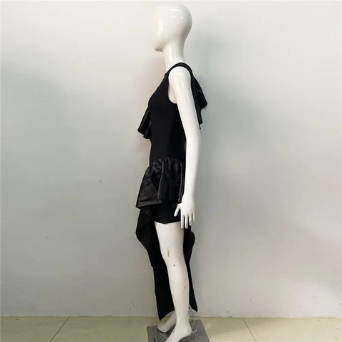 Vestido de noche ajustado con volantes y elástico, estilo vendaje