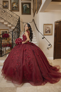 Vestido de gala color burdeos con flores 3D de lujo, vestido para quinceañera, vestido para fiesta de 16 años Y5320
