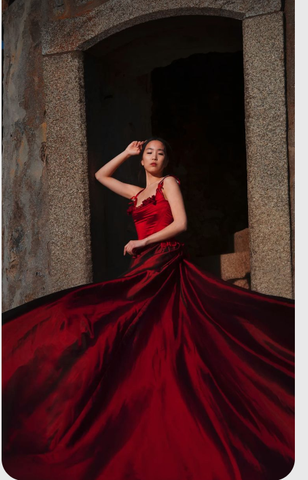 Magnifique robe de bal longue rouge sans manches Y308