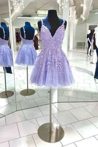 Vestidos cortos de fiesta con bonitos apliques de encaje de corte en A