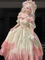 Vestido de fiesta de disfraces con rosas, flores y degradado rosa champán. Vestido de novia floral vintage de princesa con perlas Y2401