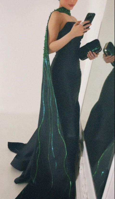 Vestido de noche negro de satén sin tirantes, elegante, para fiestas formales Y8174