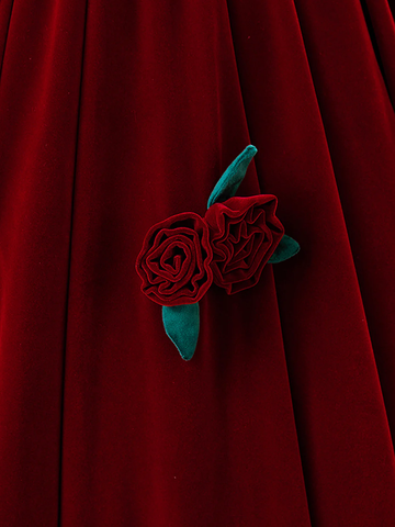 Precioso vestido de quinceañera de terciopelo burdeos, vestido de baile de cumpleaños con flores de rosas Y7750