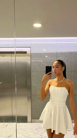 Lindo vestido blanco sin tirantes para baile de bienvenida, vestido blanco de fiesta Y1888