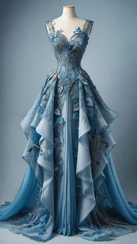 Classy Blue Chiffon Appliques Ruffles Long Prom Dress Evening Dress Y8385