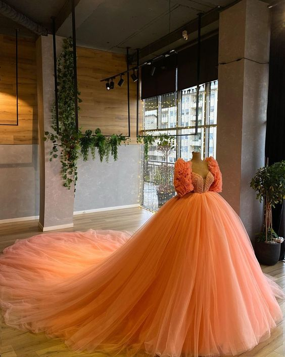Robe de bal en tulle orange ravissante, robe pour Sweet 16 Y6592