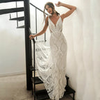 Robes de mariée sirène sexy en dentelle à col en V, bretelles spaghetti, sans manches et dos nu, collection 2023 