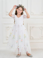 Vestido de niña de las flores color salvia con escote redondo, superficie de tela y tul (2003227581) 