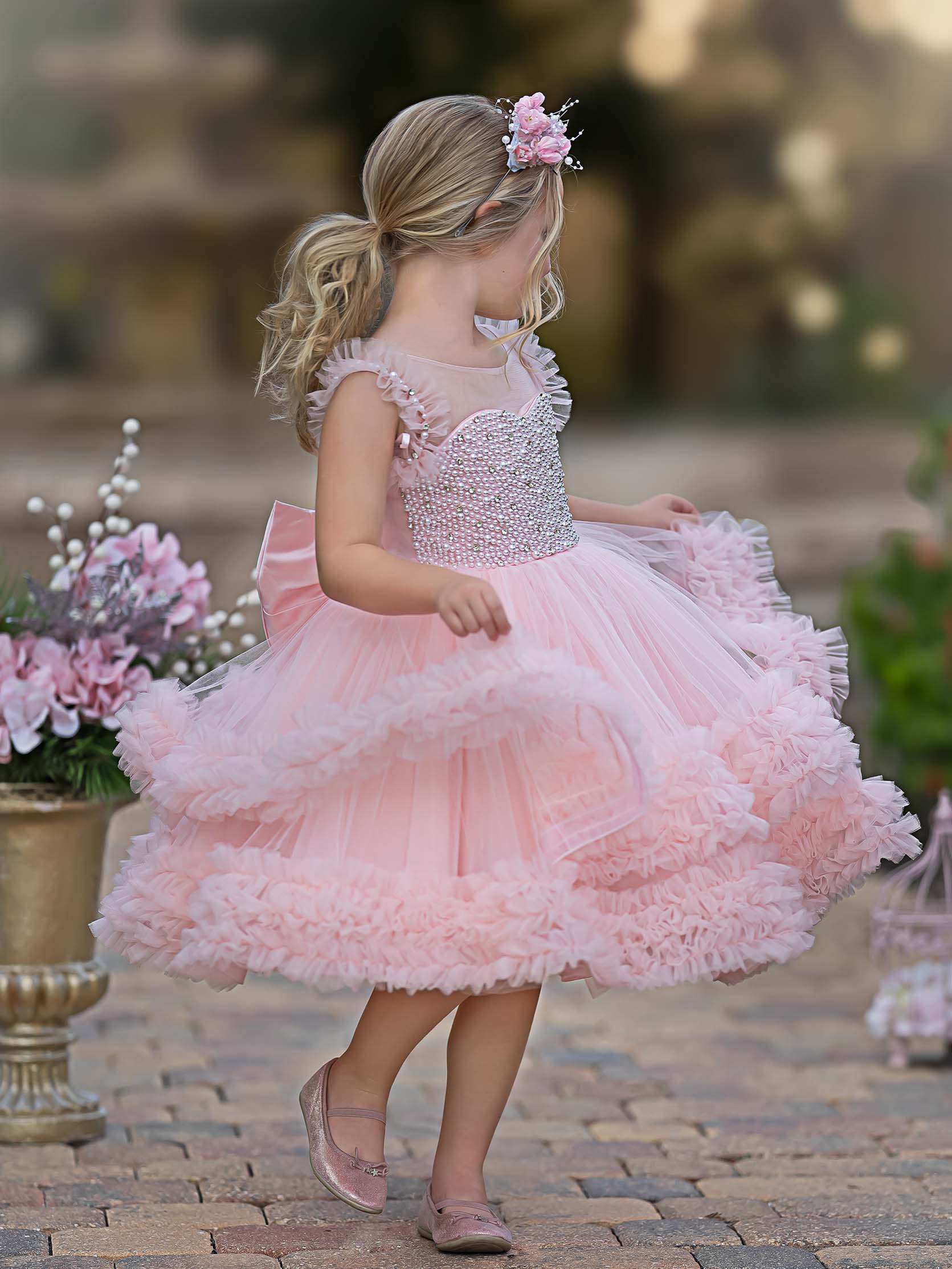Vestido de princesa/vestido de tul hasta la rodilla para bebé niña 