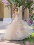 Vestido de gala/vestido de princesa de satén y tul hasta el suelo 