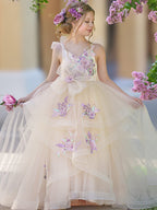 Vestido de gala/vestido de princesa de satén y tul hasta el suelo 