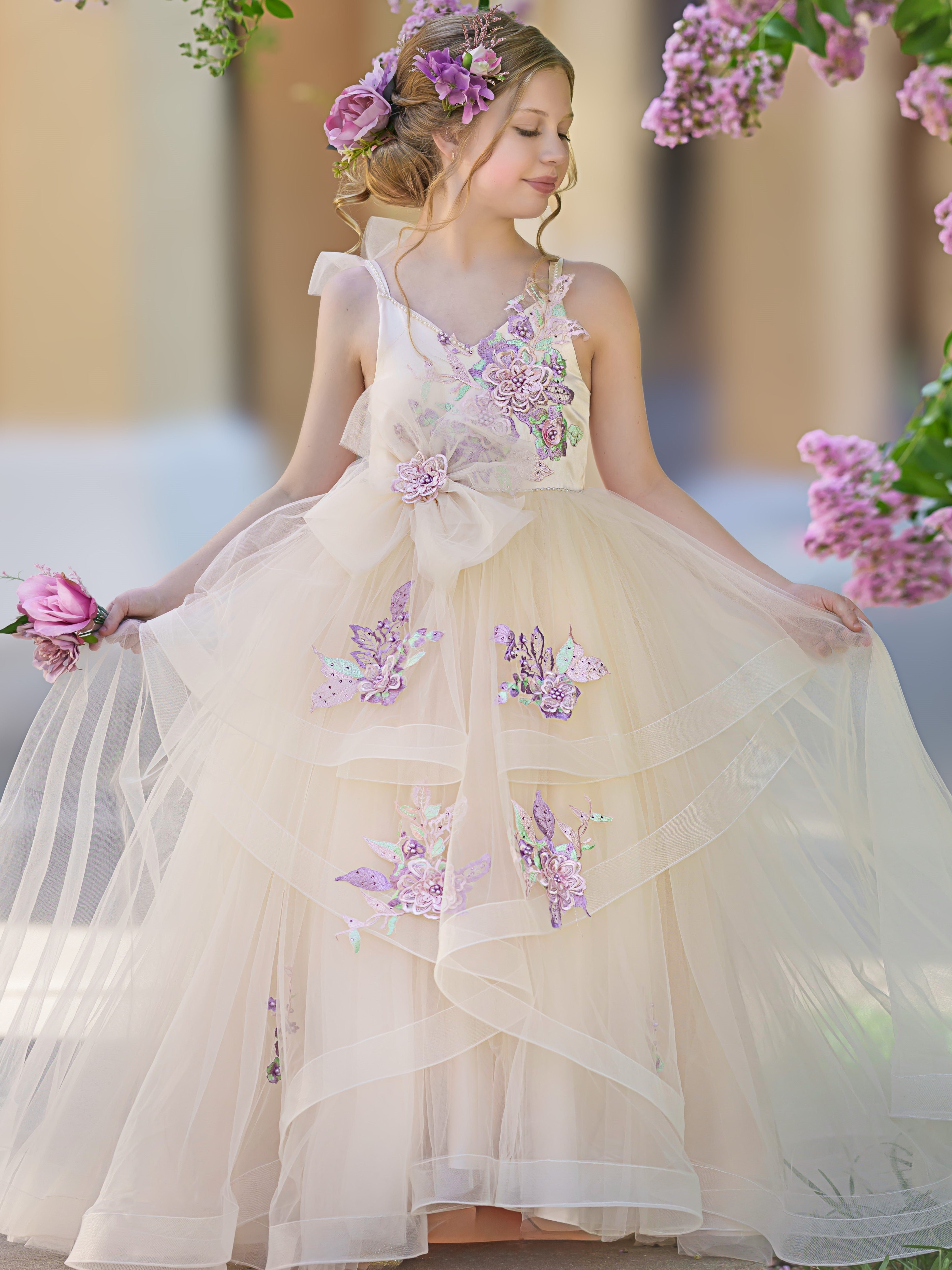 Vestido de gala/vestido de princesa de satén y tul hasta el suelo 