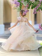 Vestido de gala/vestido de princesa de satén y tul hasta el suelo 