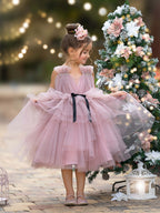 Vestido de niña de las flores de tul sin mangas hasta la rodilla