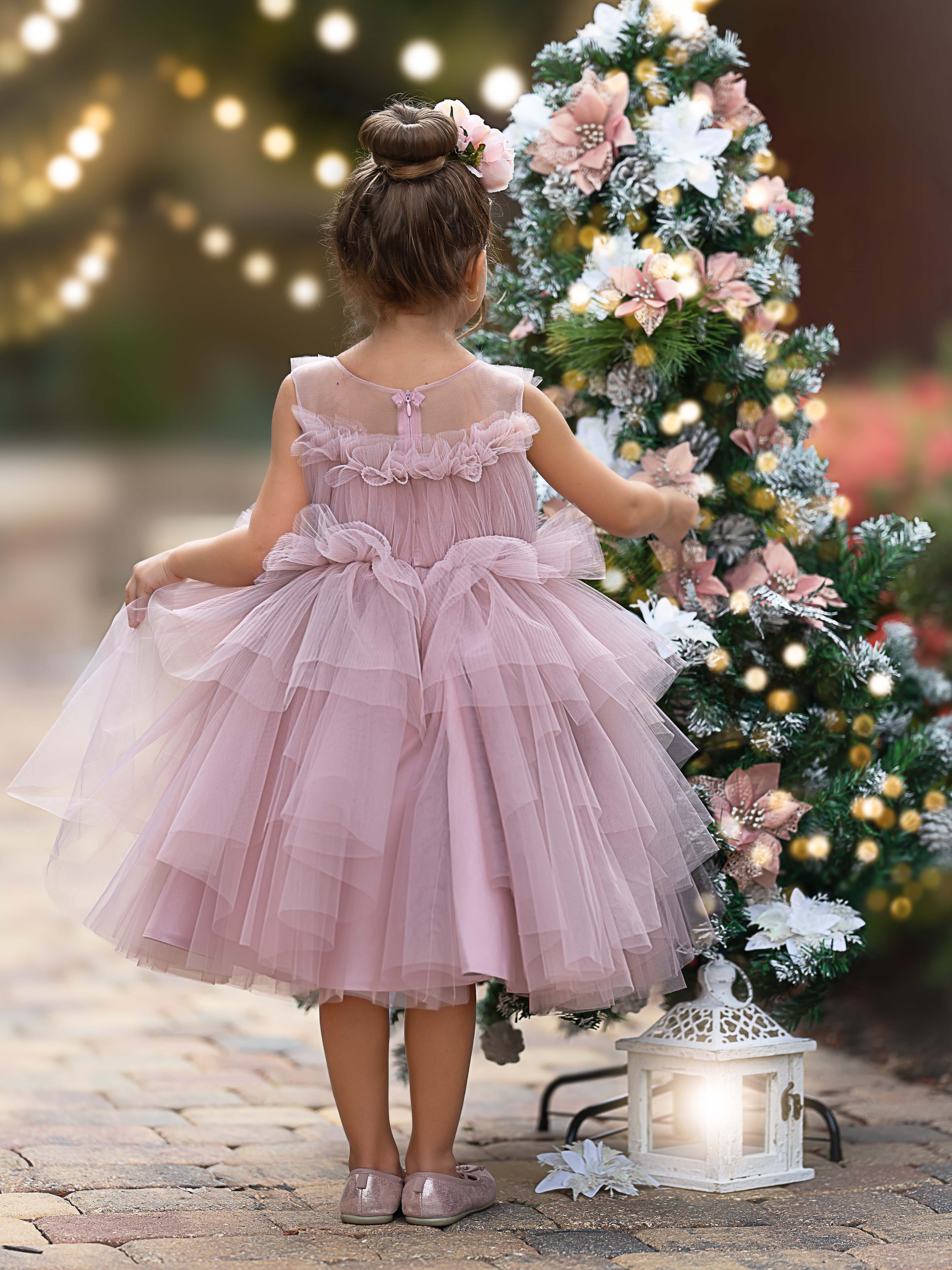 Vestido de niña de las flores de tul sin mangas hasta la rodilla