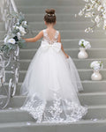 Vestido de niña de las flores sin mangas de encaje y tul con cuentas, estilo princesa de ensueño 