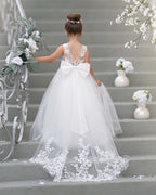 Vestido de niña de las flores sin mangas de encaje y tul con cuentas, estilo princesa de ensueño 