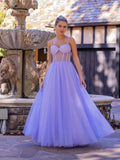 Vestido de fiesta de tul hasta el suelo con corsé y tirantes finos