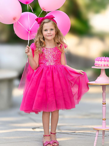 Robe de fête d'anniversaire en tulle à paillettes, longueur genou 