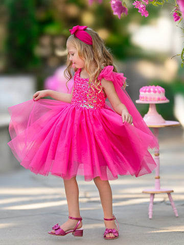 Robe de fête d'anniversaire en tulle à paillettes, longueur genou 