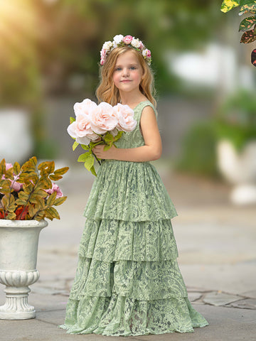Vestido de niña pequeña de las flores, corte en A, de tul y encaje, hasta el suelo 