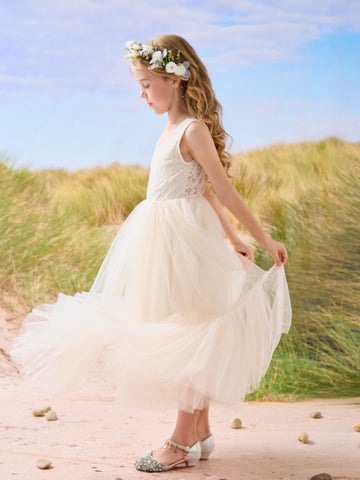 Vestido largo de tul y encaje estilo boho para niña de las flores 