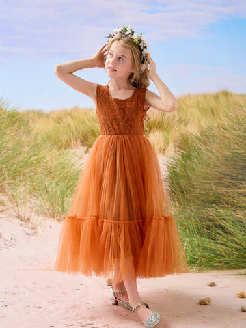 Vestido largo de tul y encaje estilo boho para niña de las flores 
