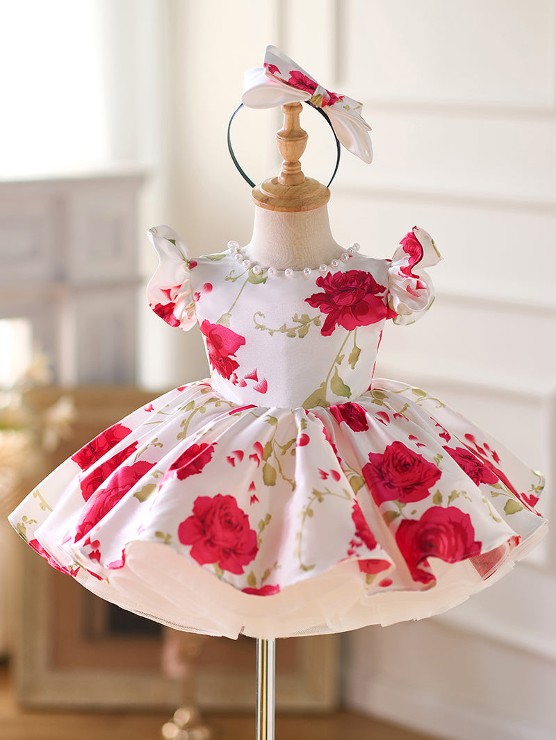 Robe bébé fille en satin à manches courtes, longueur genou 