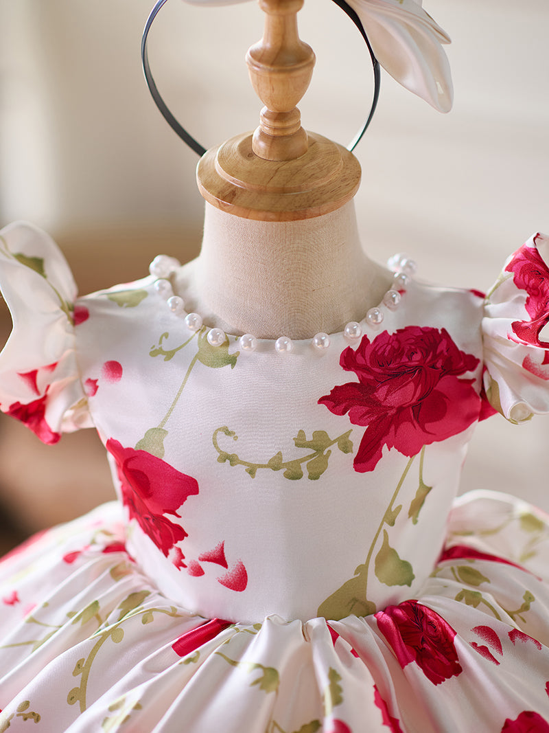 Robe bébé fille en satin à manches courtes, longueur genou 