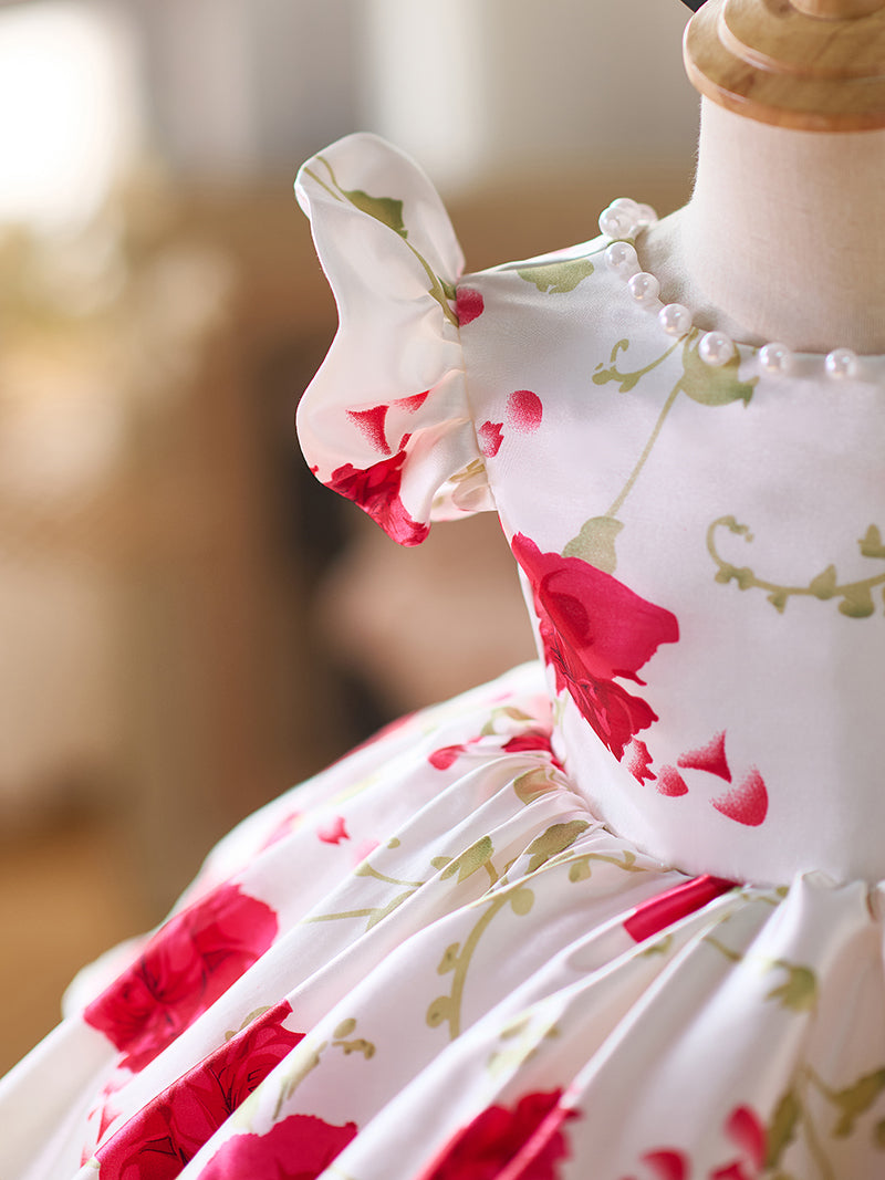 Robe bébé fille en satin à manches courtes, longueur genou 