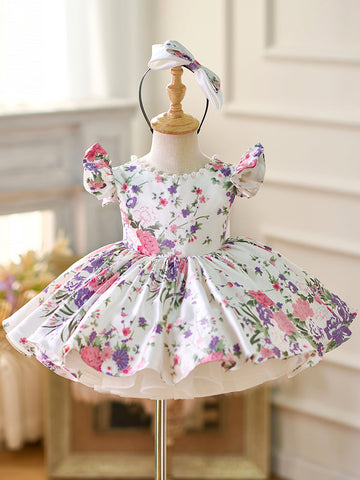 Vestido de bebé niña con mangas abullonadas y estampado floral hasta la rodilla 