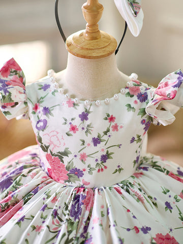 Vestido de bebé niña con mangas abullonadas y estampado floral hasta la rodilla 
