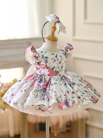 Vestido de bebé niña con mangas abullonadas y estampado floral hasta la rodilla 