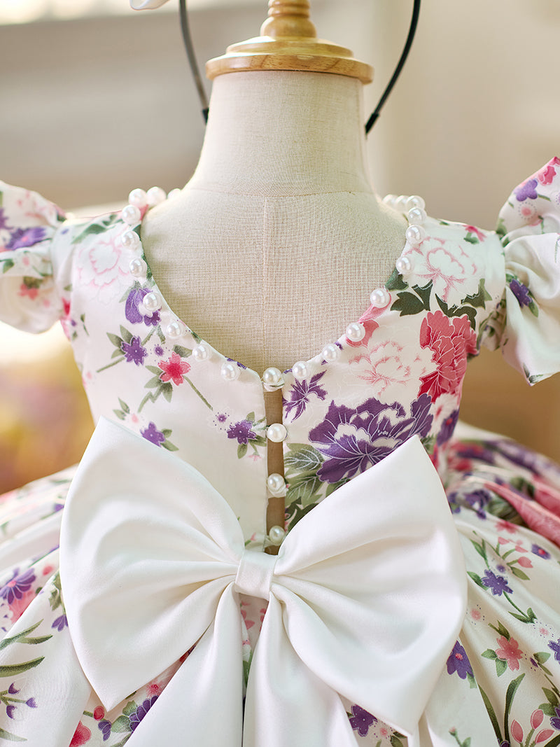 Vestido de bebé niña con mangas abullonadas y estampado floral hasta la rodilla 