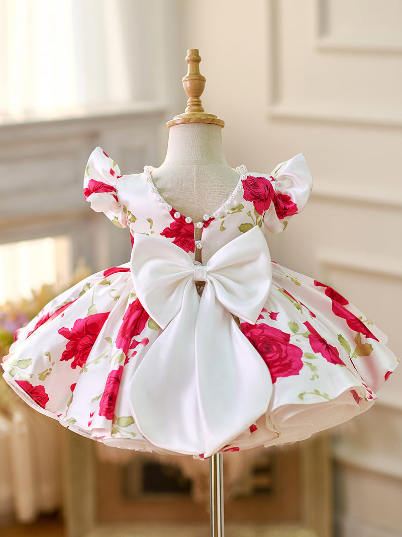 Robe bébé fille en satin à manches courtes, longueur genou 
