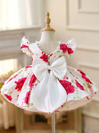Robe bébé fille en satin à manches courtes, longueur genou 